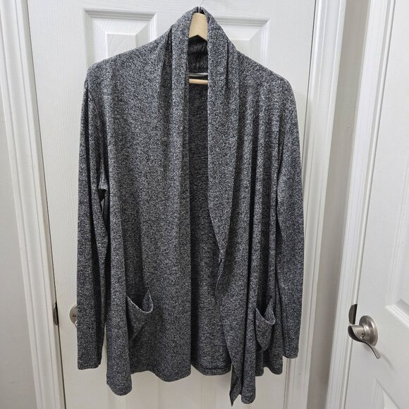 Athleta Pose Wrap Cardigan Womens M Heathered‎ black Hooded Pockets Athleisure - Picture 3 of 12